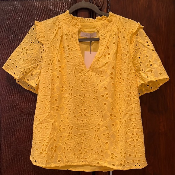 SugarLips yellow eyelet shirt, small - Picture 2 of 4